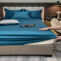 Thumbnail for Blue White Solid Color Fitted Sheet for Mattress With All around Elastic Rubber 100% Egyptian Cotton Bedding Set