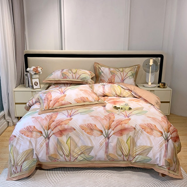 Nature Vintage Oil Painting Flowers Luxury Silky Duvet Cover, Egyptian Cotton 1000TC Bedding Set