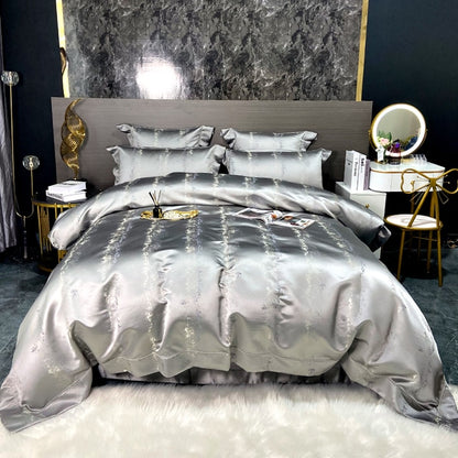 Luxury Black Gold Marble Jacquard Leopard Print Patchwork Duvet Cover, Egyptian Cotton 1000TC Bedding Set