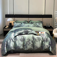Thumbnail for Luxury Purple Green Satin Jacquard Brushed Duvet Cover Set, Polyester 400TC Bedding Set