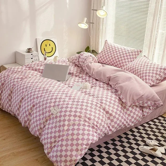 Japan Checkered Plaid Skin Friendly for Child Bedding Set