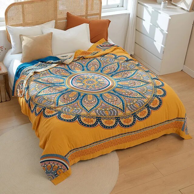 Leave Tropical Flower Nordic Throw Blanket 100% Cotton Bedspread