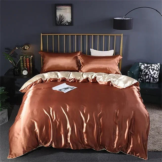 Luxury White Gold Natural Mulberry Ice Silk American Bedding Set