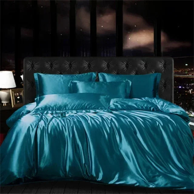 Luxury White Gold Natural Mulberry Ice Silk American Bedding Set