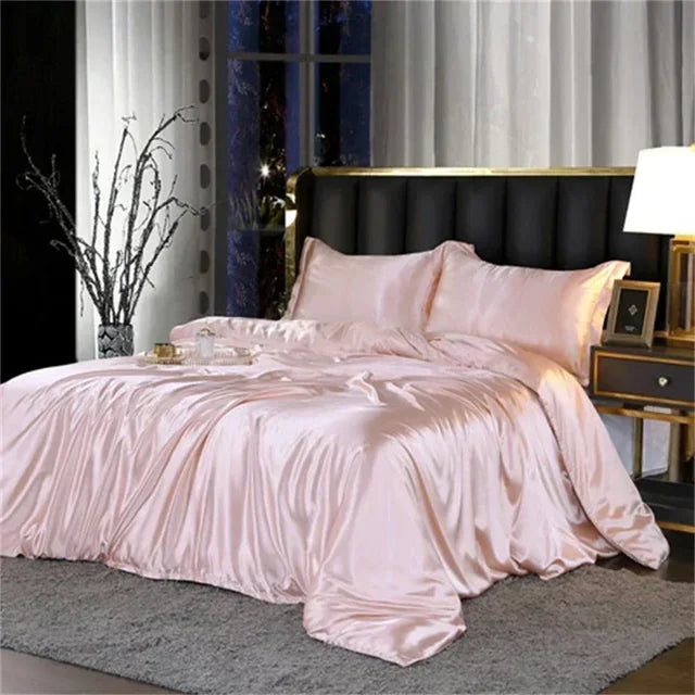 Luxury White Gold Natural Mulberry Ice Silk American Bedding Set