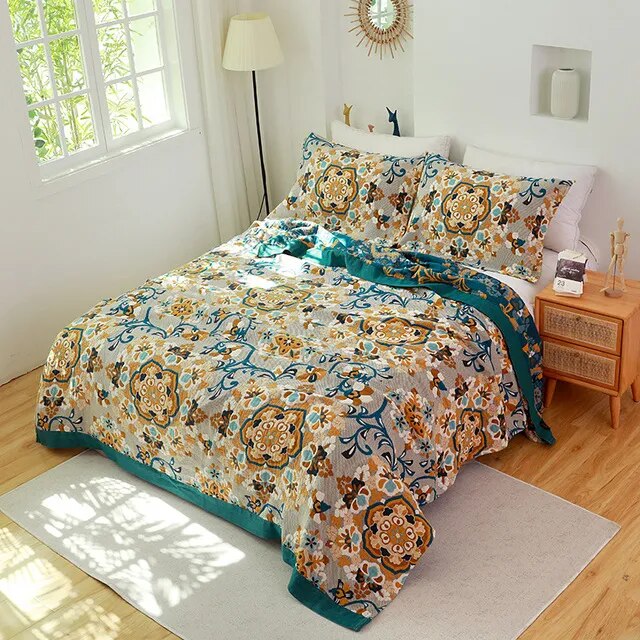 Leave Tropical Flower Nordic Throw Blanket 100% Cotton Bedspread