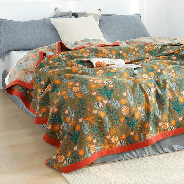 Leave Tropical Flower Nordic Throw Blanket 100% Cotton Bedspread