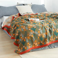 Thumbnail for Leave Tropical Flower Nordic Throw Blanket 100% Cotton Bedspread