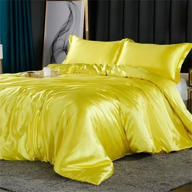 Luxury White Gold Natural Mulberry Ice Silk American Bedding Set