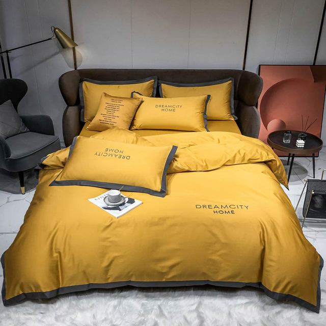 Nordic Dark Grey Gold Long Striped Dream Duvet Cover set, 100% Cotton Bedding Set