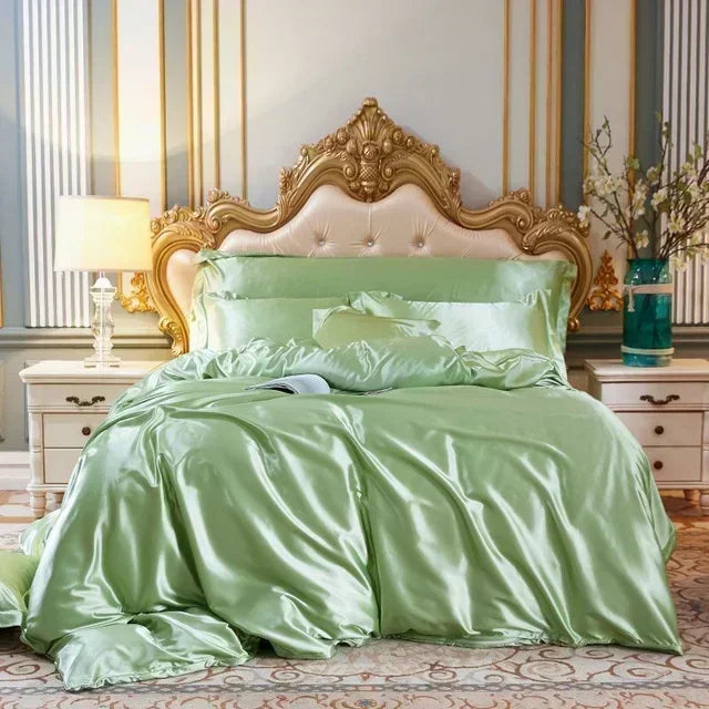 Luxury White Gold Natural Mulberry Ice Silk American Bedding Set