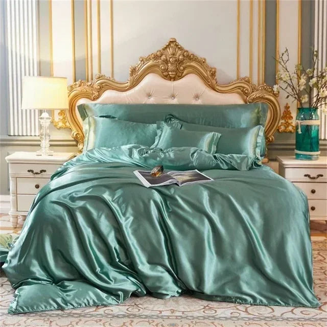 Luxury White Gold Natural Mulberry Ice Silk American Bedding Set