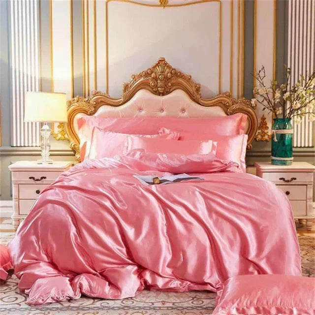 Luxury White Gold Natural Mulberry Ice Silk American Bedding Set