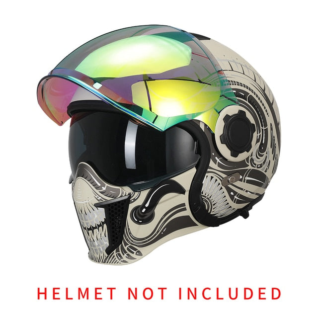 Black Grey Skull Retro Motorcycle Helmets Open Full Face Double Lens Dot Approved