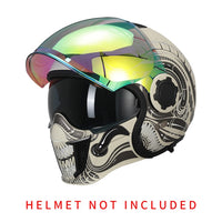 Thumbnail for Black Grey Skull Retro Motorcycle Helmets Open Full Face Double Lens Dot Approved