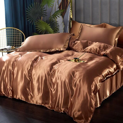 White Purple Silky Smooth Satin Pure Color Family Duvet Cover Bedding Set