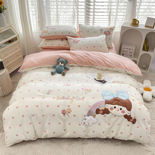 Cute Cartoon Duck Rabbit Animals Child Duvet Cover Set, 100% Cotton Bedding Set