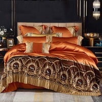 Thumbnail for Luxury Orange Gold Horse Lace Edge Palace Silky Duvet Cover Set, 1000TC Egyptian Cotton Bedding Set