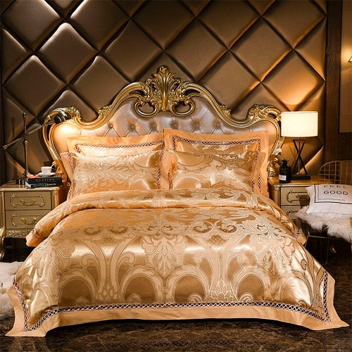 Pink Silver Golden Premium European Satin Duvet Cover Set, Silk Cotton, 500 Thread Bedding Set