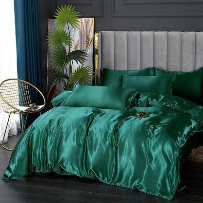 White Purple Silky Smooth Satin Pure Color Family Duvet Cover Bedding Set