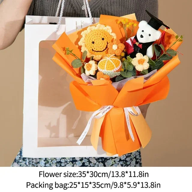 Nice Knitted Flowers Sunflower Crochet Bouquet Handmade Gifts Artificial Flora