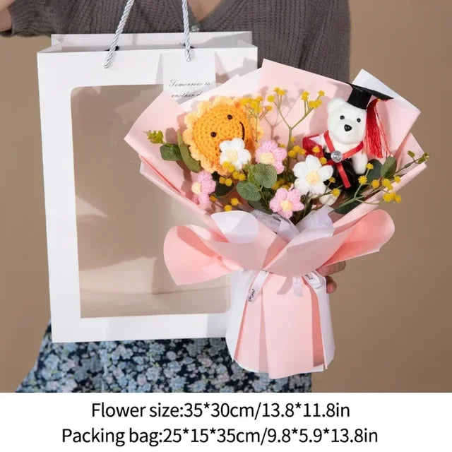 Nice Knitted Flowers Sunflower Crochet Bouquet Handmade Gifts Artificial Flora