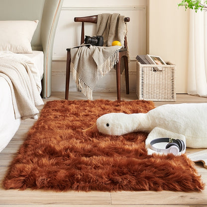 Classic Color Red Black Plush Rugs Long Hair Carpet Mat Floor Living Room