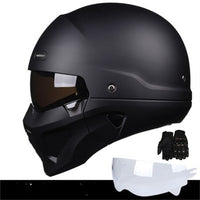 Thumbnail for White Black Matte Half Face Motorcycle Helmets with Glove Vintage Sport