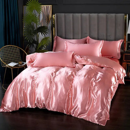 White Purple Silky Smooth Satin Pure Color Family Duvet Cover Bedding Set
