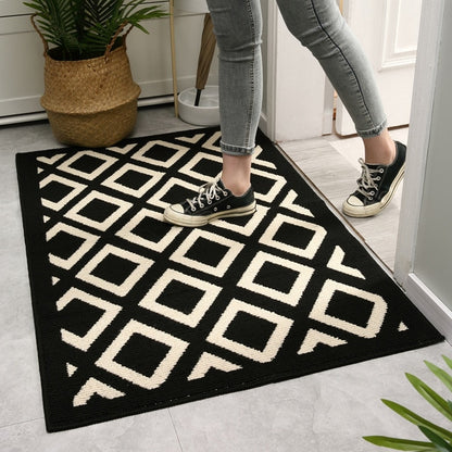 Black White Rug Chess Table Pattern for Front Door Carpet Decor
