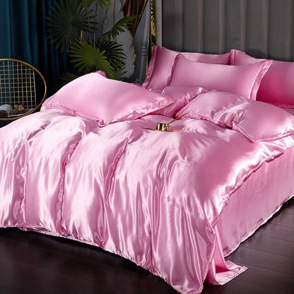 White Purple Silky Smooth Satin Pure Color Family Duvet Cover Bedding Set