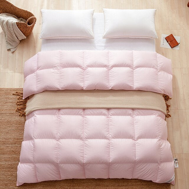 Pure White Pink Blue Goose Down Comforter Quilt Hotel Grade Winter Warm Bedding Set