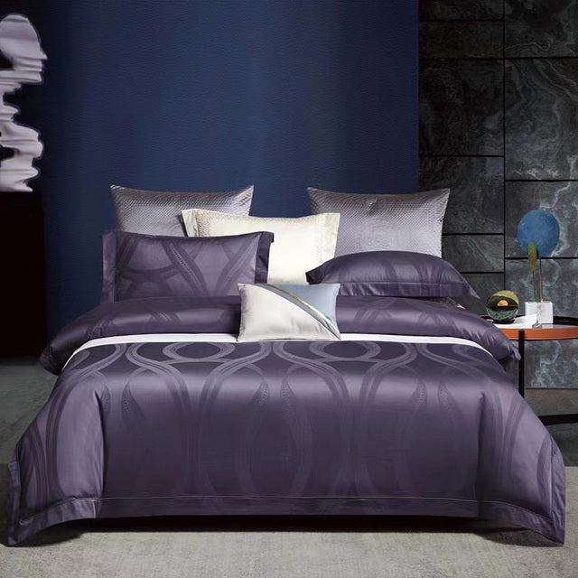 Luxury Dark Purple Pink Patchwork Satin Jacquard Silky Duvet Cover Set, Egyptian Cotton 1000TC Bedding Set