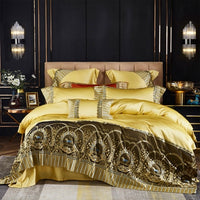 Thumbnail for Luxury Orange Gold Horse Lace Edge Palace Silky Duvet Cover Set, 1000TC Egyptian Cotton Bedding Set