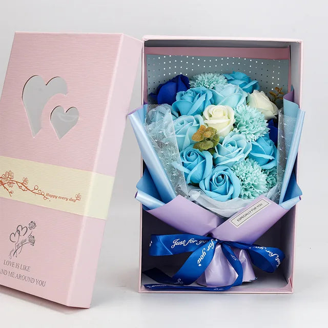 White Pink Rose Floral 18Pcs/set Boutique Carnation Gift Box Birthday Artificial Flora