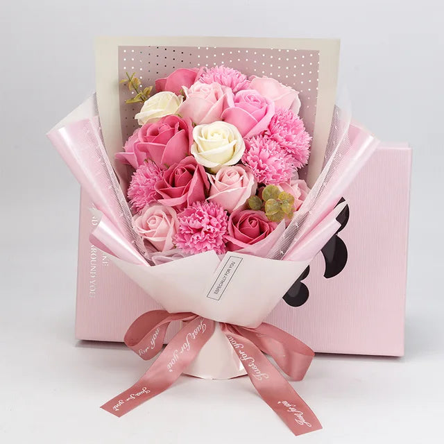 White Pink Rose Floral 18Pcs/set Boutique Carnation Gift Box Birthday Artificial Flora