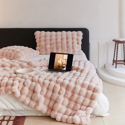 Beige Pink Blue Fur Blankets for Winter Luxury Warm Comfortable for Sofa