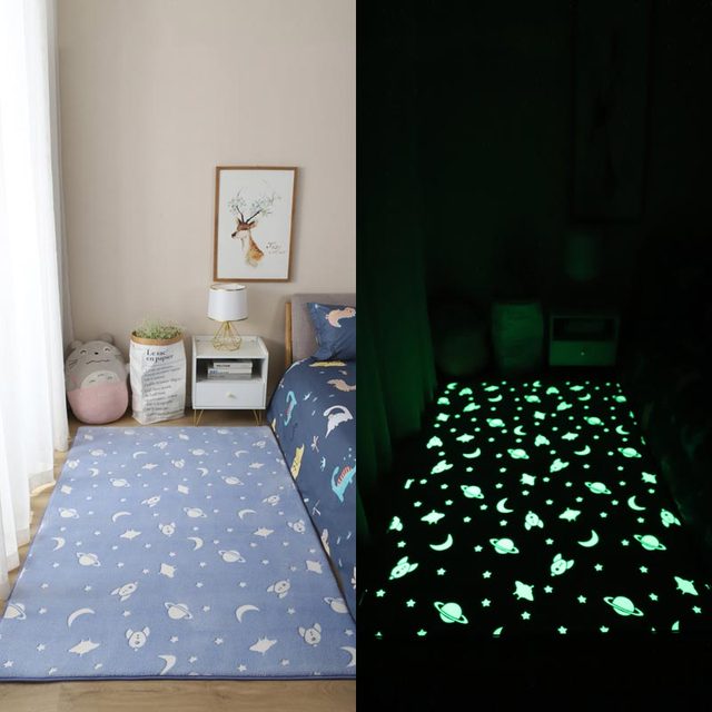 Star Rocket Luminous Rugs for Kids Carpet In The Bedroom Girls Boys Children