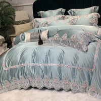 Thumbnail for Luxury Blue Pink Romantic French European Couple Duvet Cover Set, Egyptian Cotton Bedding Set