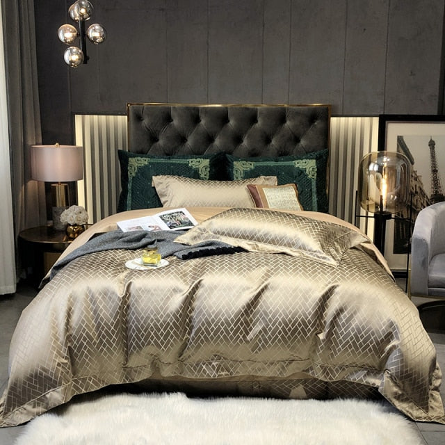 Luxury Black Gold Patchwork Jacquard Duvet Cover Set, Egyptian Cotton 1000TC Bedding Set