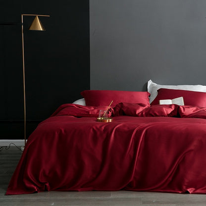 Luxury Mulberry Silk White Red Duvet Cover Bedding Set