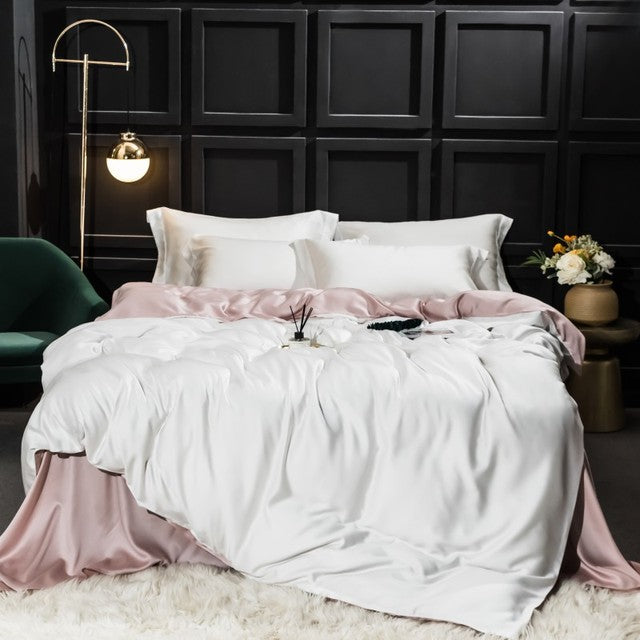 Luxury Red Grey European Silk 100% Duvet Cover Bedding Set