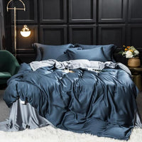 Thumbnail for Luxury Red Grey European Silk 100% Duvet Cover Bedding Set