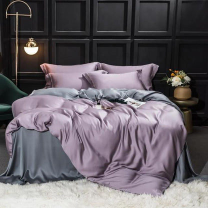 Luxury Red Grey European Silk 100% Duvet Cover Bedding Set