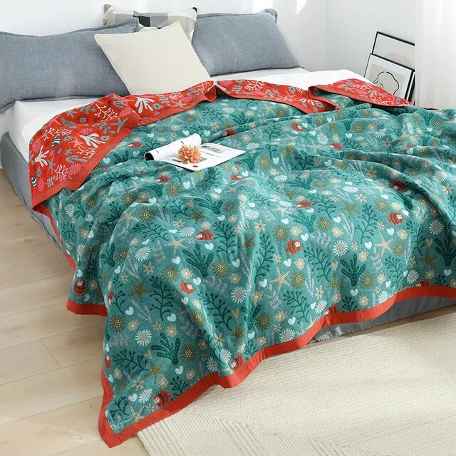 Leave Tropical Flower Nordic Throw Blanket 100% Cotton Bedspread