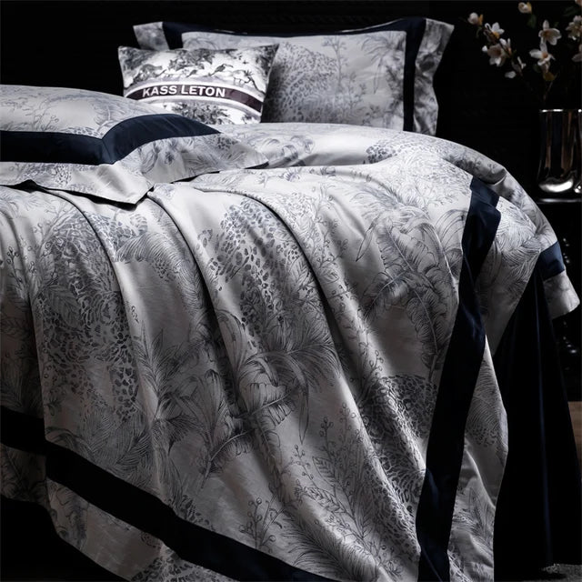 Luxury Grey Vintage Leopard Jungle High Grade Silky Soft Print Duvet Cover Set, 1400TC Egyptian cotton Bedding Set