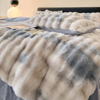 Thumbnail for Pink Blue Cozy Thickened Warm Faux Fur Velvet Fleece Plush Shaggy Duvet Cover Bedding Set