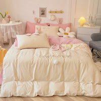 Thumbnail for Pink White Bunny Rabbit Girls Crystal Velvet Kids Duvet Cover Set, Fleece Fabric Bedding Set