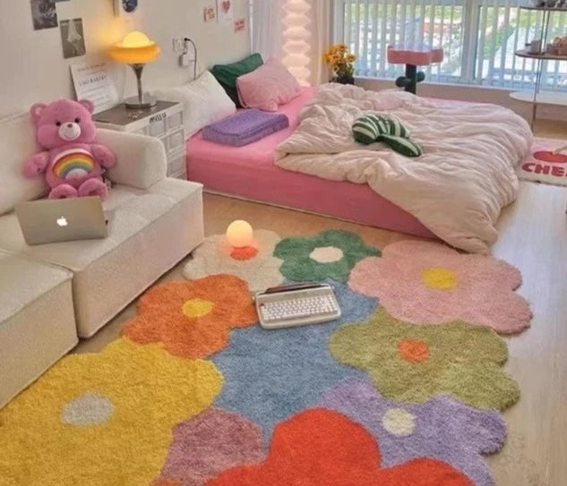 Cute Colorful Flower Thickened Decorative Rug Carpet Large Area Living Room
