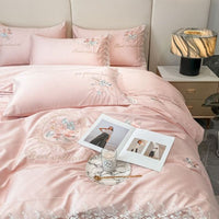 Thumbnail for Premium White Rose Sweet Embroidery Lace Edge Duvet Cover Set, Egyptian Cotton Bedding Set